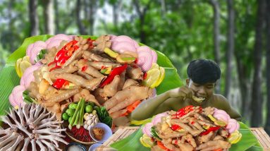 Survival Food By Cooking Chicken Feet Pickle & Eating Delicious In Forest-Cooking Of Survival